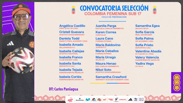 CONVOCATORIA DE LA SELECCIÓN COLOMBIA FEMENINA SUB-17 PARA MICROCICLO DE TRABAJO