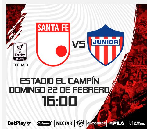 PRECIOS BOLETERÍA SANTA FE VS JUNIOR, FECHA 8 LIGA BETPLAY DIMAYOR 2026-I