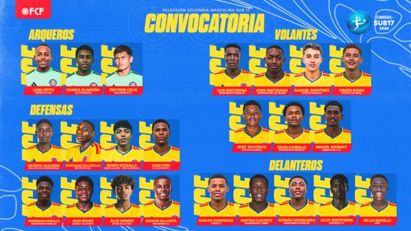 SELECCIÓN COLOMBIA MASCULINA SUB-17 QUE DISPUTARÁ EL CONMEBOL SUDAMERICANO 2026
