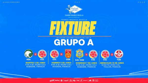 CALENDARIO DE PARTIDOS DE LA SELECCIÓN COLOMBIA MASCULINA SUB19 EN EL TORNEO MAURICE REVELLO 2026